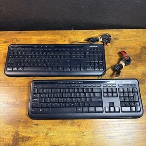 2 Set Microsoft‎ Wired Keyboard 600 Model 1504 Black USB Full Size 104 Key